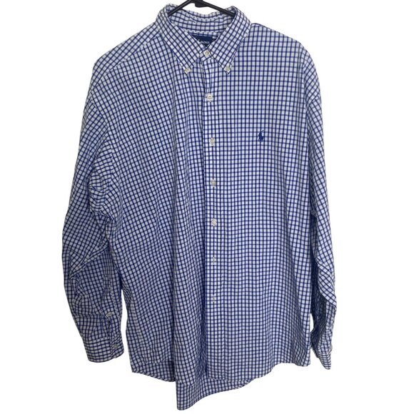 Ralph Lauren Blake Button Down Shirt Mens L Blue Checkered Cotton Long Sleeve Po - Picture 3 of 8